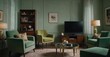 © Hashim - Detailed Pastel-themed TV room featuring green armchair and accessories.