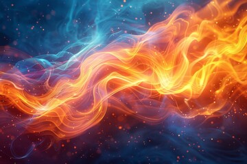 Wall Mural - abstract representation of flowing fiery energy lines against a blue background, suggesting dynamic 