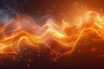 Wall Mural - this image features vibrant orange and red waves resembling fire or fluid in motion, set against a d