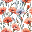 Carnation pattern with red poppies