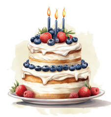 Wall Mural - Cake With Berries and Candles