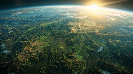 Wall Mural - satellite viewing methane emission from agricultural sectors, highlighted against Earth's landscape.