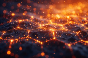 Canvas Print - this visually striking image pictures a futuristic scape with vibrant orange lights and floating par