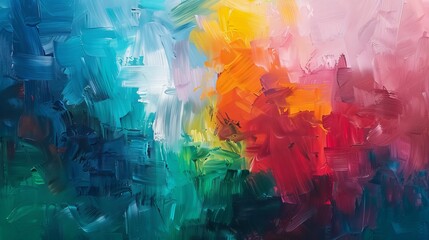 Wall Mural - Abstract oil painting on canvas featuring hand-drawn brush strokes in green, red, and blue colors, suitable for contemporary art backgrounds.