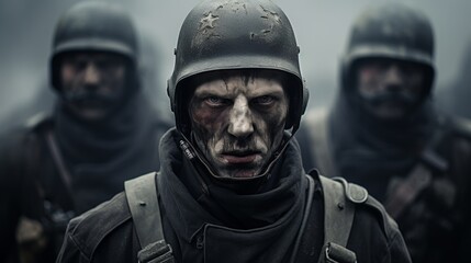 Poster - Gritty portrait of a serious soldier in combat gear