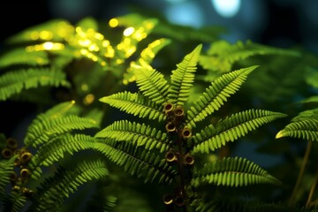 Vibrant green fern leaves in the forest