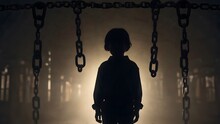 A Haunting Illustration Of A Child's Silhouette, Surrounded By Chains And The Words World Day Against Child Labor