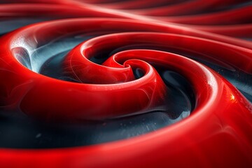 Wall Mural - close-up of a red swirling abstract vortex with intricate details and a contrasting play of light an