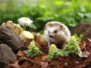 Wall Mural - Adorable hedgehog in natural garden setting