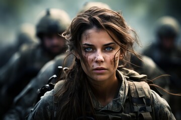 Wall Mural - young female soldier with determined expression