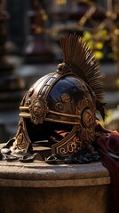 Wall Mural - Ornate golden helmet with spikes