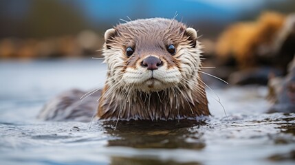 Sticker - Cute otter swimming in the water