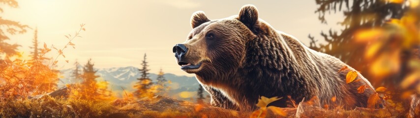 Wall Mural - Majestic brown bear in autumn forest