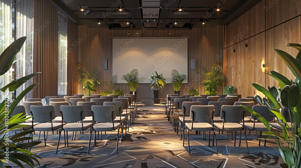 Pre-conference setup depicted in a 3D illustration, offering a ...