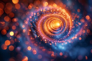 Wall Mural - digital abstract art depicting a glowing spiral galaxy illuminated by vibrant neon light effects in 