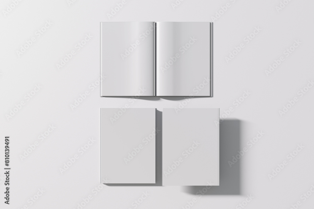 A4 magazine mockup top view, book or catalog on gray background. Blank ...