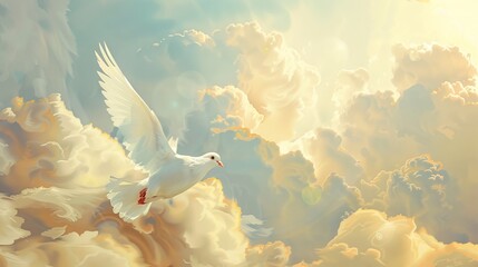 Wall Mural - Clean design with room for text next to an image of a dove descending from heaven