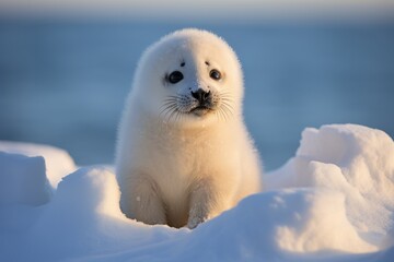adorable baby seal sitting in the snow