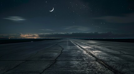 Poster - Moonlit road under starry sky