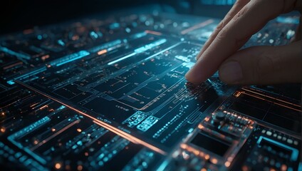 Digital technology and science background with binary code, circuit board and futuristic elements. Generative AI