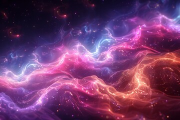 Wall Mural - captivating cosmic abstract wave art featuring celestial bodies, glowing particles, stellar dust, fo