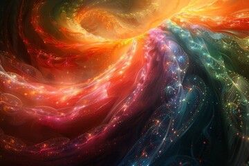 Wall Mural - this image features a fierce abstract wave design, swirling with radiant energy and a mix of warm to
