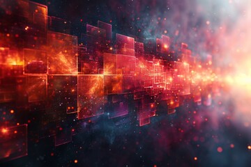 Canvas Print - this striking digital composition creates a sense of red hot blocks set against the vast cosmos, exh