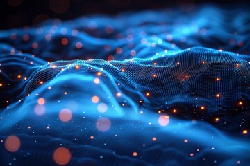 Wall Mural - this image represents digital blue particle waves creating a mesmerizing abstract background