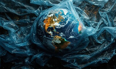 Wall Mural - Conceptual image of Earth in a plastic bag