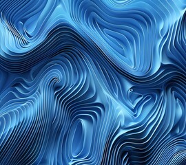 Poster - Detailed image of blue wavy lines creating an abstract marbled pattern texture