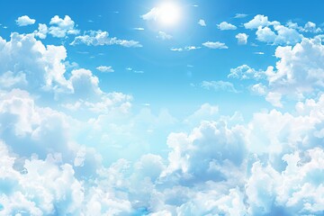 Canvas Print - Sunny blue sky with puffy stratocumulus clouds on a transparent white backdrop, perfect for bright and cheerful concepts