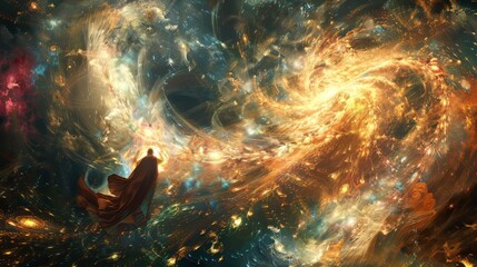 Wall Mural - Surreal scene of Elijah being taken up to heaven in a chariot of fire amidst swirling cosmic energies