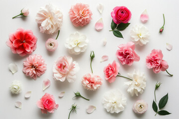 Wall Mural - Isolated flowers, flat lay flowers, white background. Generative AI