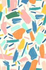 Sticker - Vibrant abstract illustration with scattered paint brush strokes in various colors offering an artistic and playful background