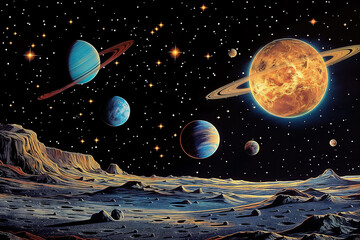 Wall Mural - surreal solar system: a celestial canvas of wonders and imagination. generative ai