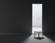empty room with e window, minimalism, 3d