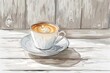 Illustration of cup of coffee on wooden table