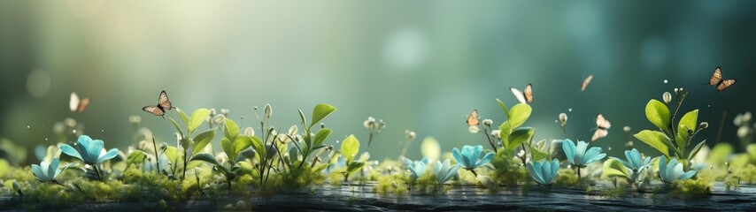 Poster - Enchanting nature scene with butterflies and flowers