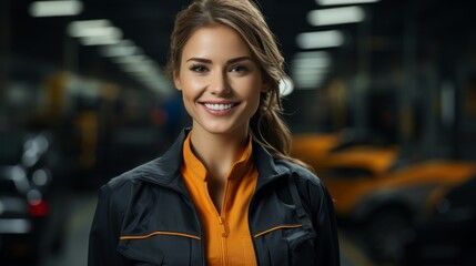 Poster - Smiling woman in orange jacket