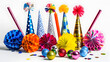Party hats and noisemakers isolated on white background, pop-art, png
