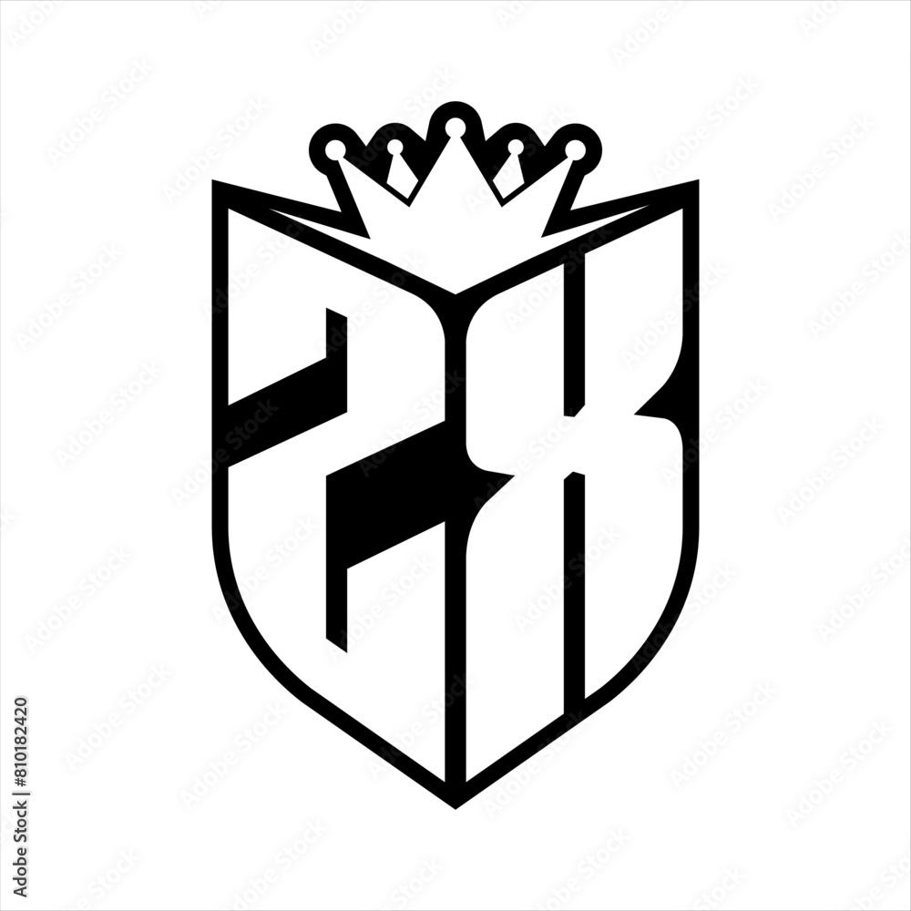 ZX Letter bold monogram with shield shape and crown inside shield black ...