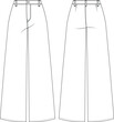 wide leg palazzo sailor mid rise mid waist denim jean pant trouser template technical drawing flat sketch cad mockup fashion woman design style model
