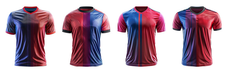 set of soccer jersey mockup templates with red and blue patterns with front view, generated ai
