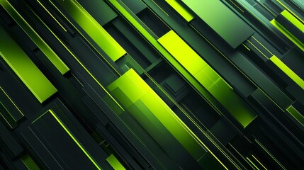 Poster - Green and yellow vertical bars in a dynamic abstract pattern.