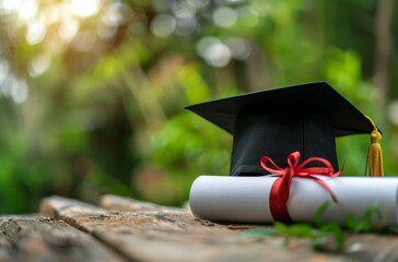 Wall Mural - Graduation Cap and Diploma on Ground