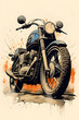 vintage illustration of a  motorcycle, vintage motorcycle illustration, riding a motorcycle