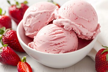 Wall Mural - Experience the indulgent taste of strawberry ice cream, its creamy texture and sweet aroma captivating