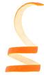 Peel of orange or orange zest spiral isolated on white background. Spiral form of orange skin.