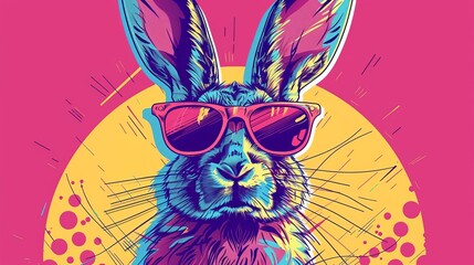 Wall Mural - cool bunny wearing sunglasses colorful pop art style vector illustration