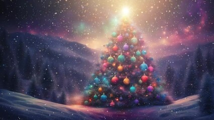 Wall Mural - Decorated Christmas Tree in snowy winter landscape in glittering light - xmas eve in the nature